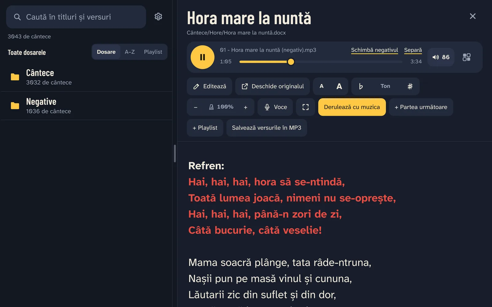 Un cântec cântă: versurile urmează negativul, refrenul colorat.