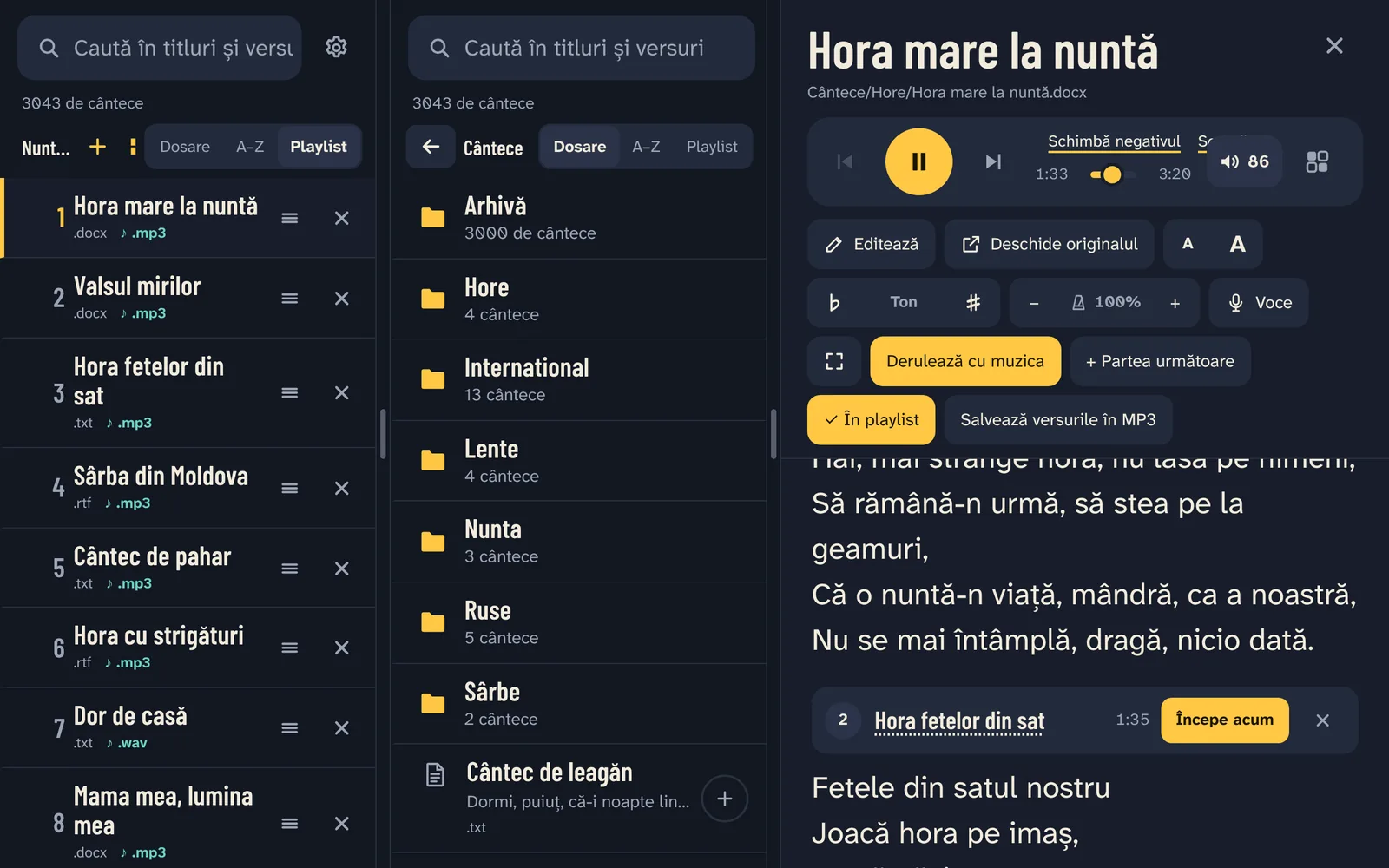 Două liste una lângă alta și un potpuriu: partea a doua începe la 1:35.